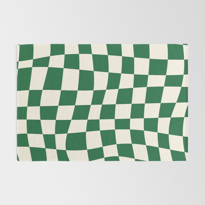 Wavy Checkered Green and White Rug Gallery Image 2