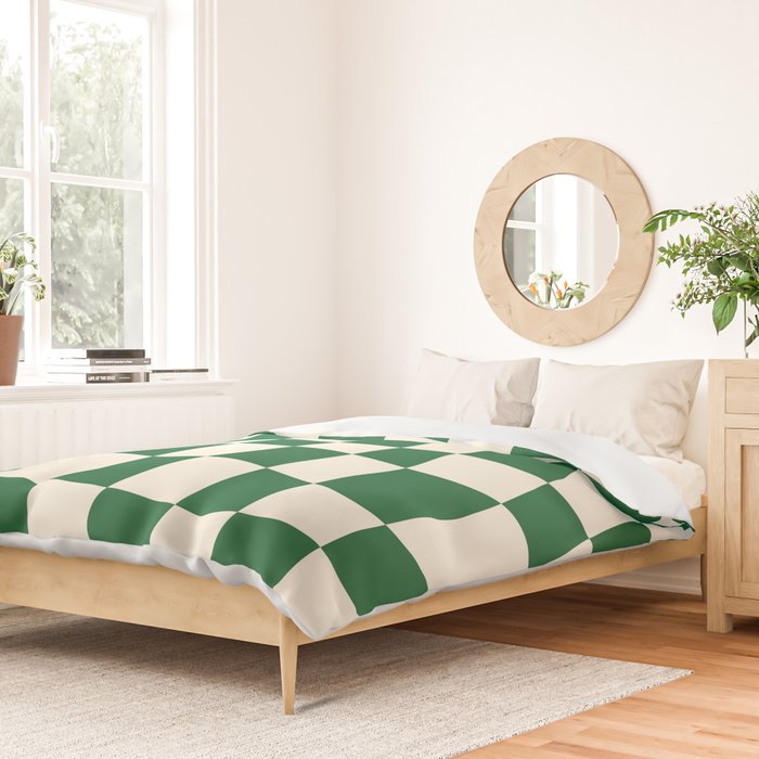 Wavy Checkered Green and White Duvet Cover Gallery Image 2