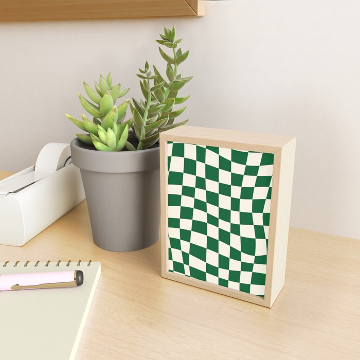Wavy Checkered Green and White Mini Art Print Gallery Image 2