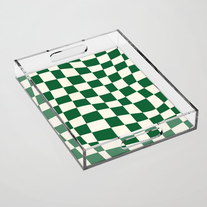 Wavy Checkered Green and White Acrylic Tray Gallery Image 1
