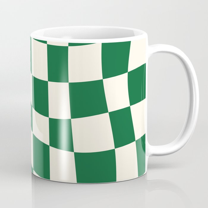 Wavy Checkered Green and White Coffee Mug Gallery Image 1