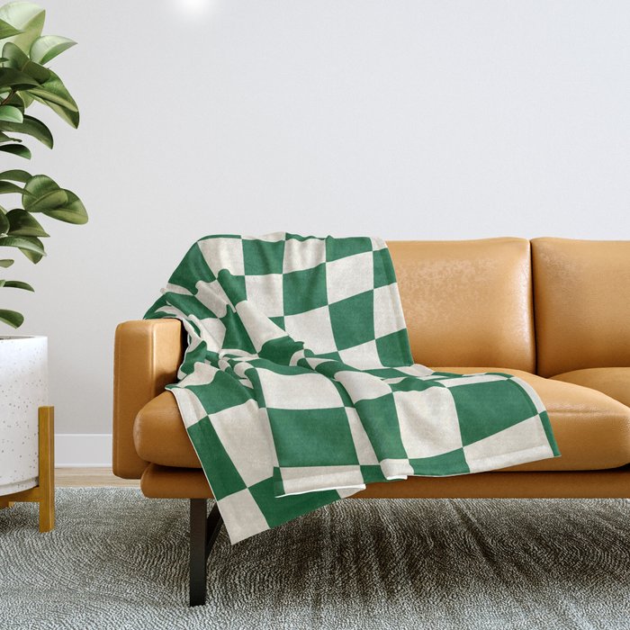 Wavy Checkered Green and White Throw Blanket Gallery Image 1