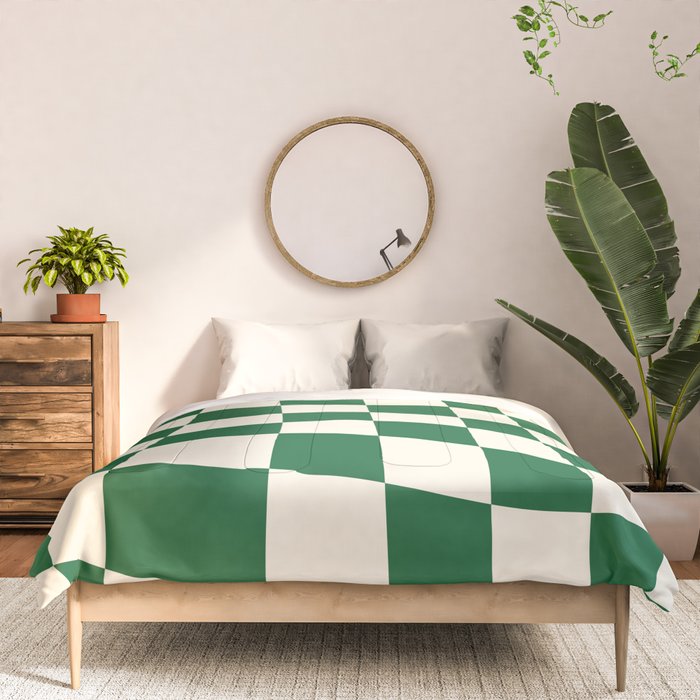 Wavy Checkered Green and White Comforter Gallery Image 3