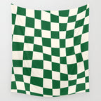 Wavy Checkered Green and White Wall Tapestry Gallery Image 4