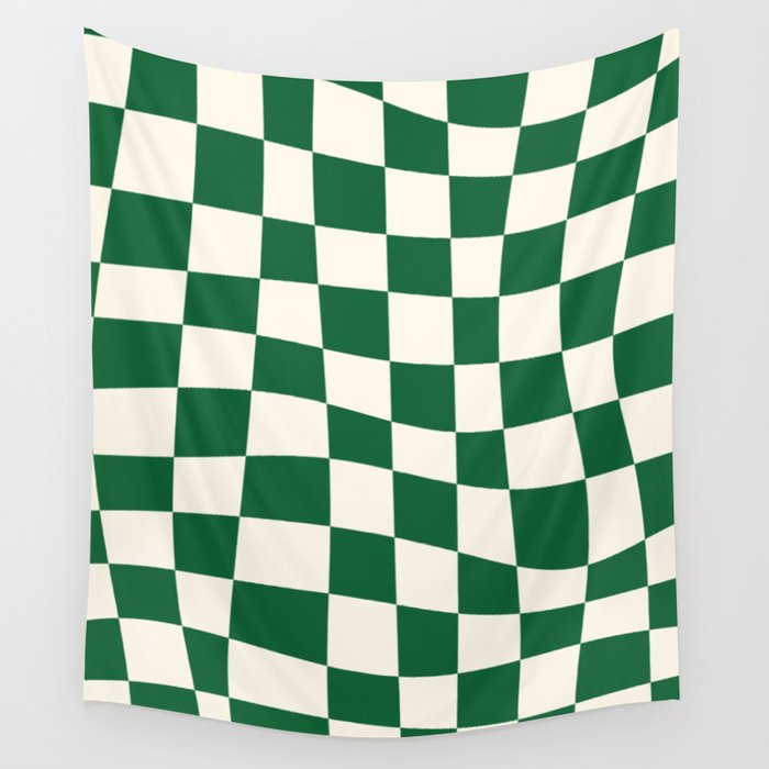 Wavy Checkered Green and White Wall Tapestry Gallery Image 4