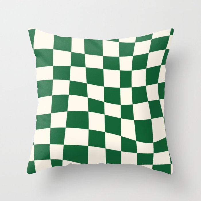 Wavy Checkered Green and White Throw Pillow Gallery Image 6