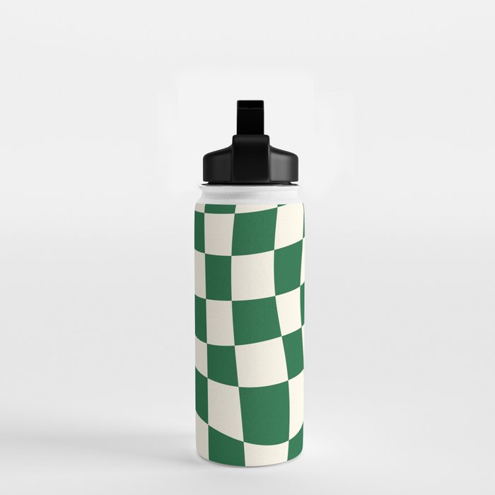 Wavy Checkered Green and White Water Bottle Gallery Image 2