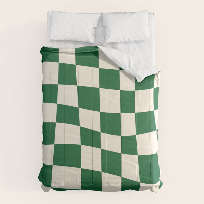 Wavy Checkered Green and White Comforter Gallery Image 1