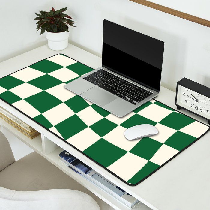 Wavy Checkered Green and White Desk Mat Gallery Image 2