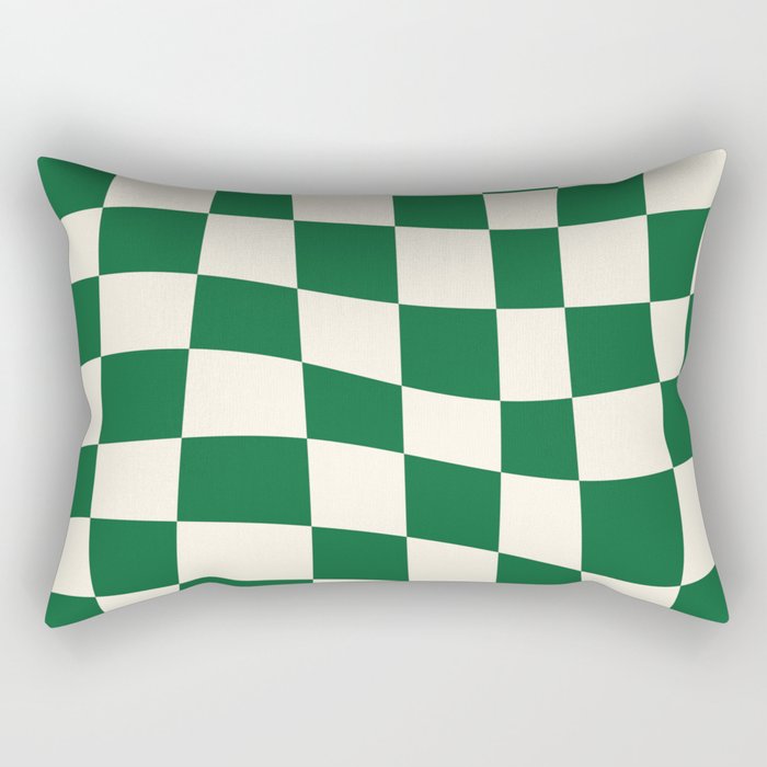 Wavy Checkered Green and White Rectangular Pillow Gallery Image 2