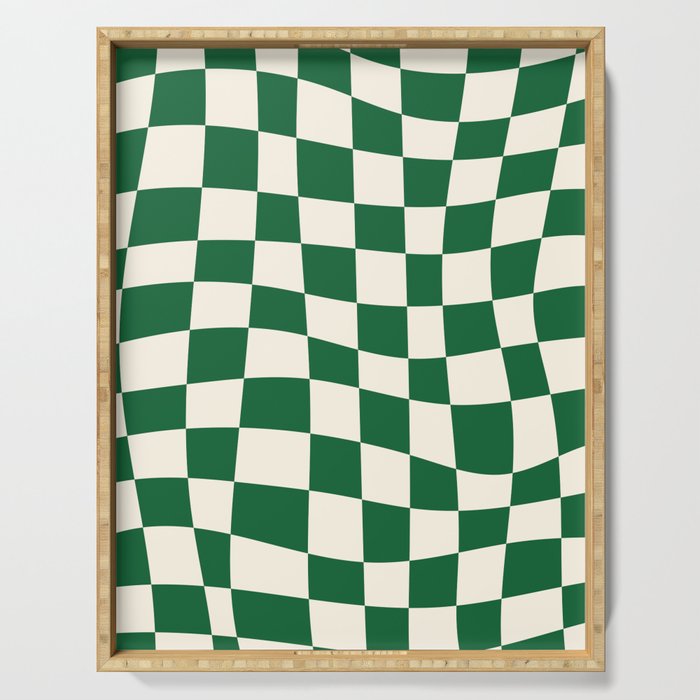 Wavy Checkered Green and White Serving Tray Gallery Image 1