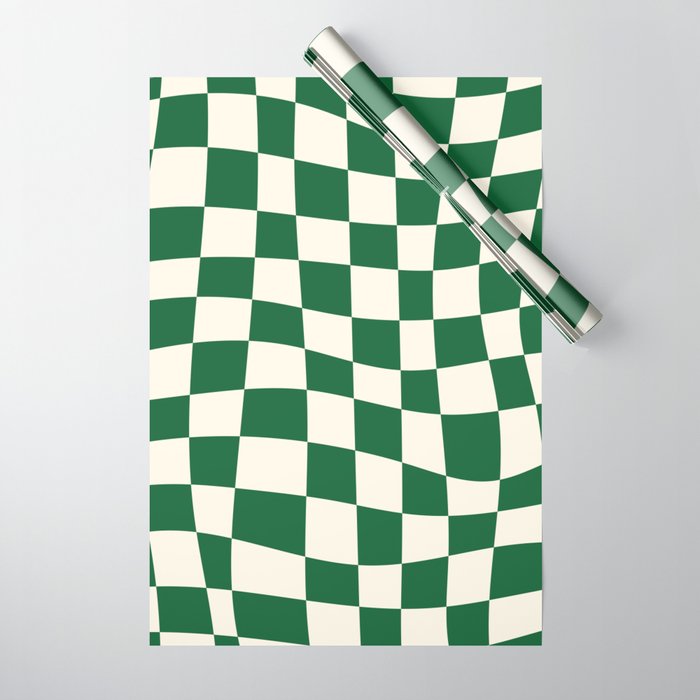 Wavy Checkered Green and White Wrapping Paper Gallery Image 1