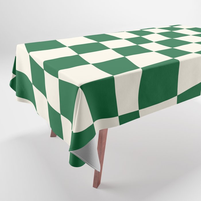 Wavy Checkered Green and White Tablecloth