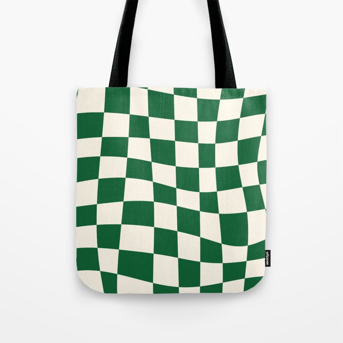 Wavy Checkered Green and White Tote Bag Gallery Image 1