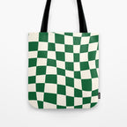 Wavy Checkered Green and White Tote Bag Gallery Image 1