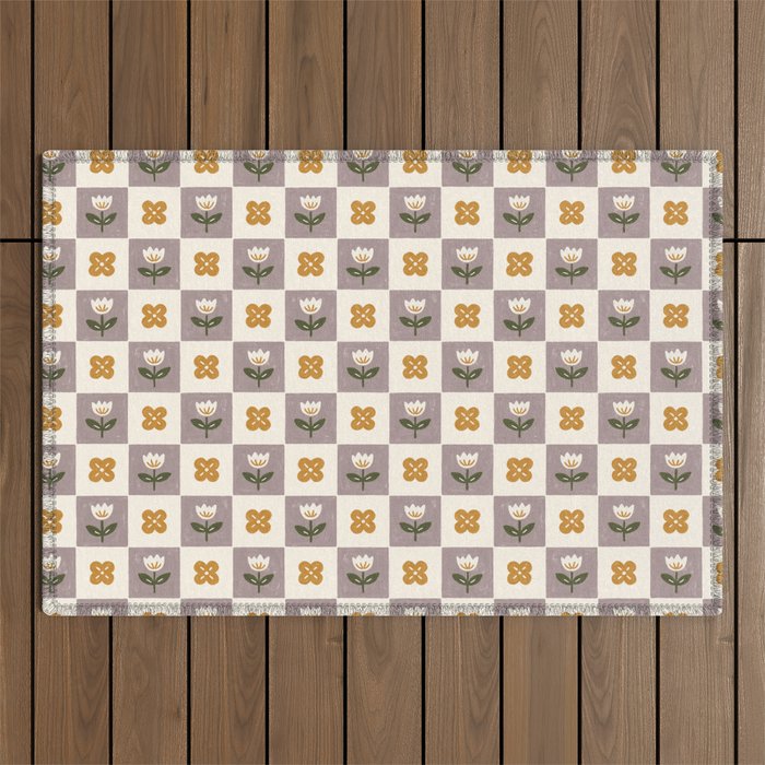Checkerboard Flowers Outdoor Rug Gallery Image 1