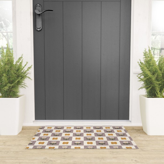Checkerboard Flowers Welcome Mat Gallery Image 3