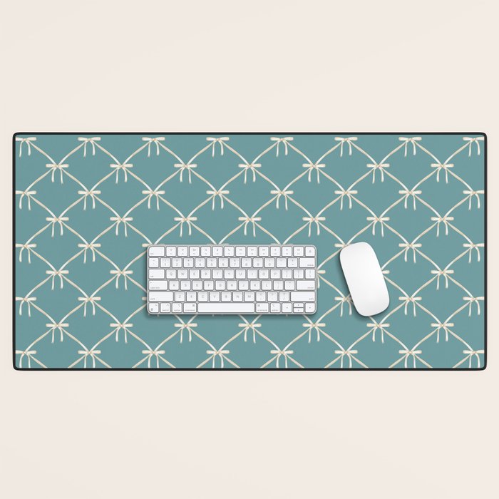 Bows & Ribbons Pattern LIV Teal Green Desk Mat Gallery Image 1