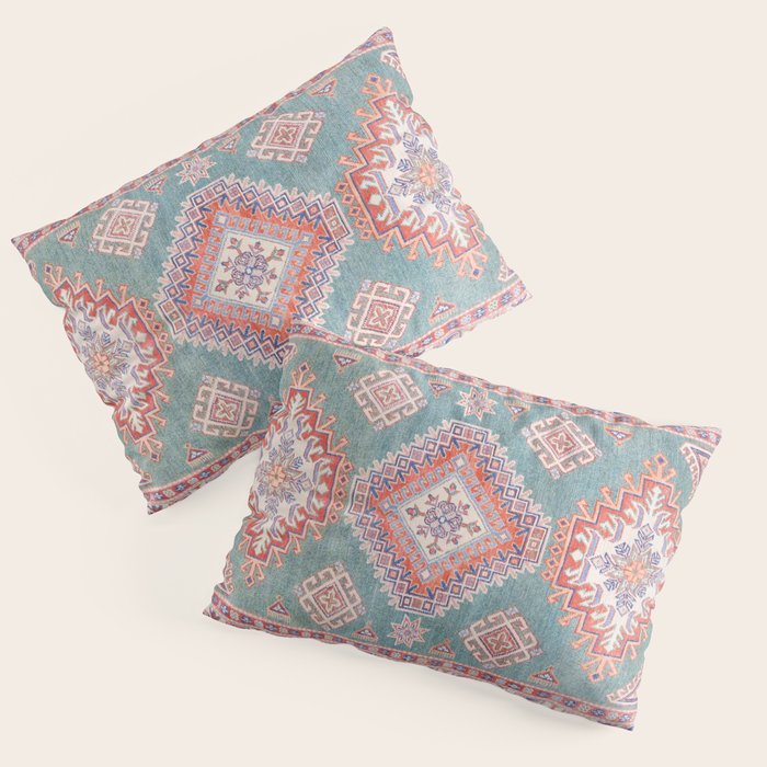 Marine Green Spiral Star Kazak Handmade Persian Rug Pillow Sham Gallery Image 3