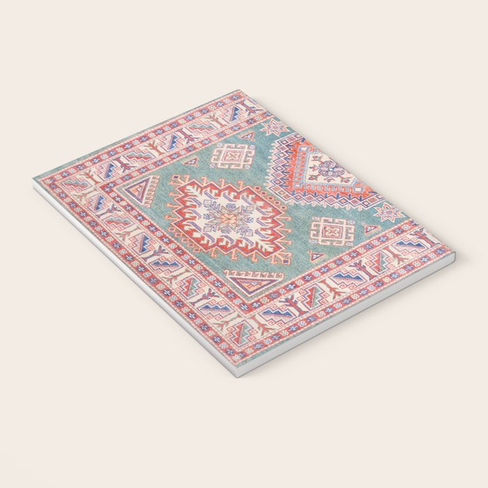Marine Green Spiral Star Kazak Handmade Persian Rug Notebook Gallery Image 3