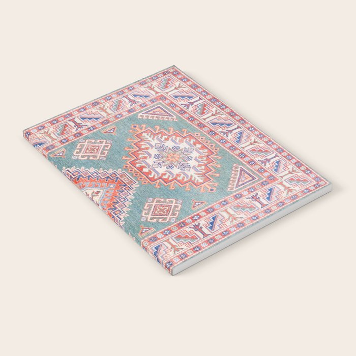 Marine Green Spiral Star Kazak Handmade Persian Rug Notebook Gallery Image 2