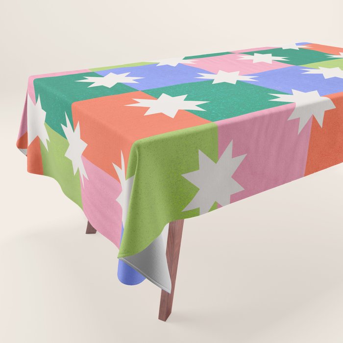 Checkered holiday pattern with stars Tablecloth Gallery Image 1