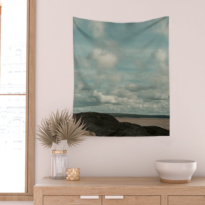 windswept clouds - cloudscape nature photograph bay of fundy Wall Tapestry Gallery Image 2