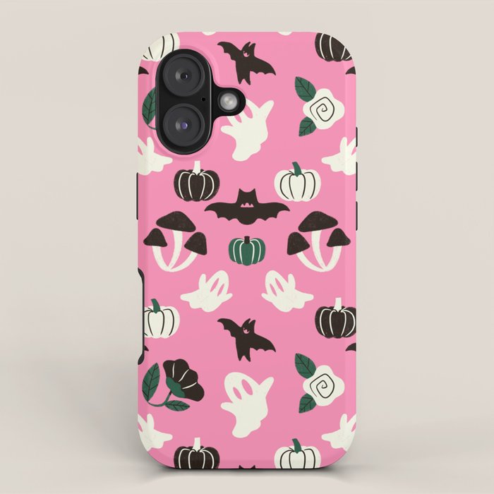 Pink Ghosts, Mushrooms, Bats, and Flowers Pattern iPhone Case Gallery Image 1