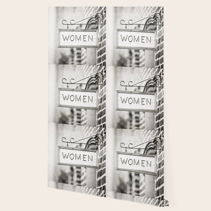 Ladies Room, Women's Restroom Sign Art, Black and White Bathroom Photo Wallpaper Gallery Image 2