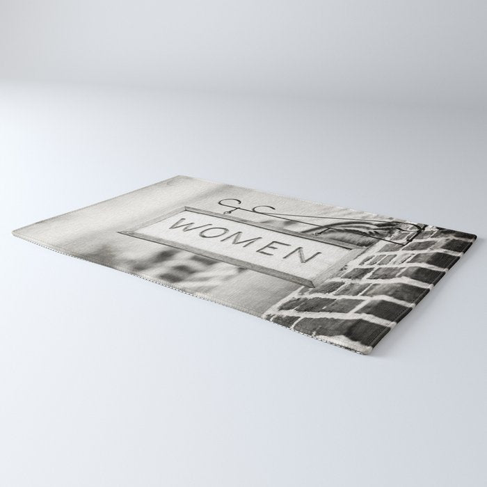 Ladies Room, Women's Restroom Sign Art, Black and White Bathroom Photo Rug Gallery Image 3