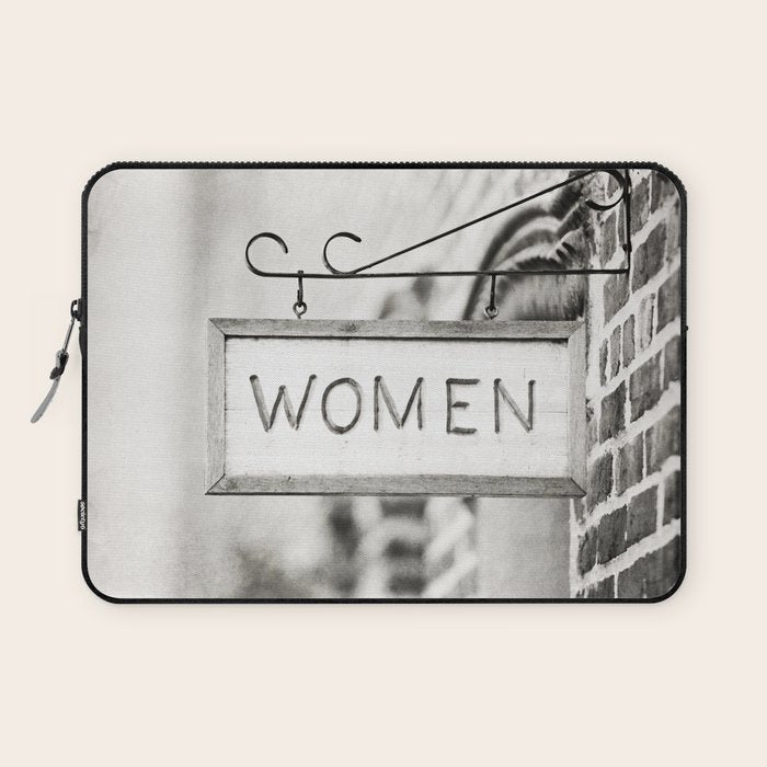 Ladies Room, Women's Restroom Sign Art, Black and White Bathroom Photo Laptop Sleeve Gallery Image 1
