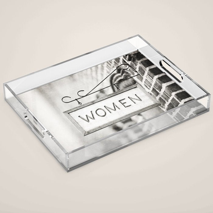 Ladies Room, Women's Restroom Sign Art, Black and White Bathroom Photo Acrylic Tray Gallery Image 1
