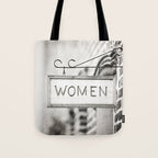 Ladies Room, Women's Restroom Sign Art, Black and White Bathroom Photo Tote Bag Gallery Image 1