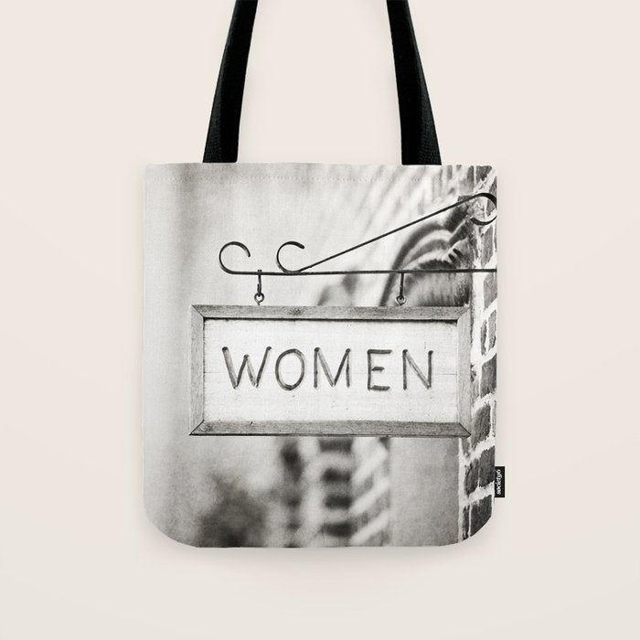 Ladies Room, Women's Restroom Sign Art, Black and White Bathroom Photo Tote Bag Gallery Image 1