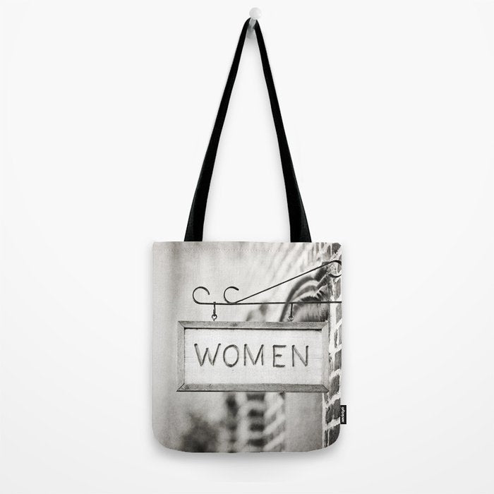 Ladies Room, Women's Restroom Sign Art, Black and White Bathroom Photo Tote Bag Gallery Image 2