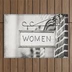 Ladies Room, Women's Restroom Sign Art, Black and White Bathroom Photo Outdoor Rug Gallery Image 1