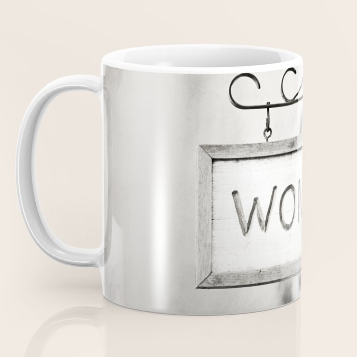 Ladies Room, Women's Restroom Sign Art, Black and White Bathroom Photo Coffee Mug Gallery Image 3