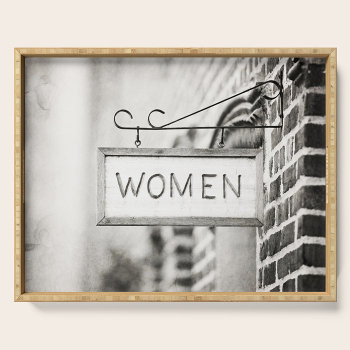 Ladies Room, Women's Restroom Sign Art, Black and White Bathroom Photo Serving Tray Gallery Image 1