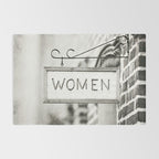 Ladies Room, Women's Restroom Sign Art, Black and White Bathroom Photo Rug Gallery Image 2