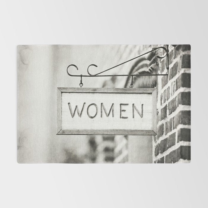 Ladies Room, Women's Restroom Sign Art, Black and White Bathroom Photo Rug Gallery Image 2
