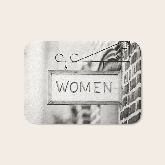 Ladies Room, Women's Restroom Sign Art, Black and White Bathroom Photo Bath Mat Gallery Image 1