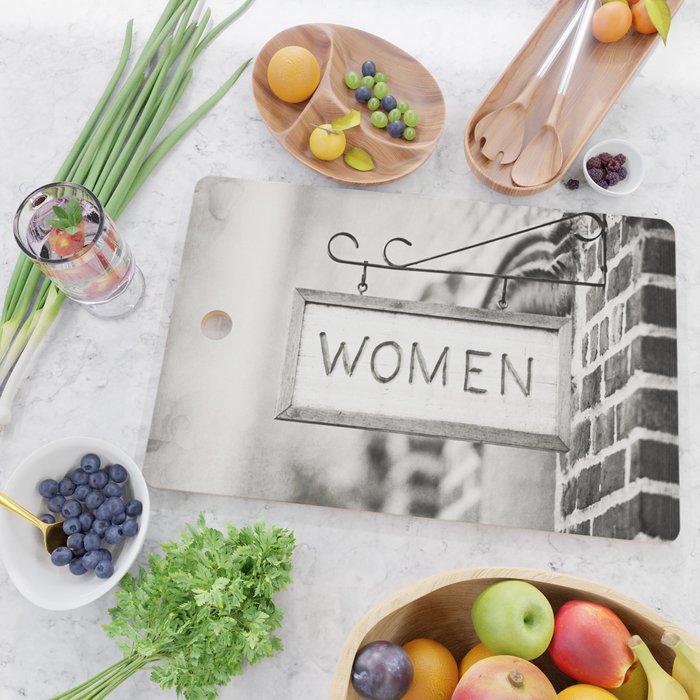 Ladies Room, Women's Restroom Sign Art, Black and White Bathroom Photo Cutting Board Gallery Image 2