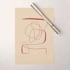 Janu Sirsasana - Minimalist Abstract Line Drawing in Maroon and Linen Wrapping Paper Gallery Image 1