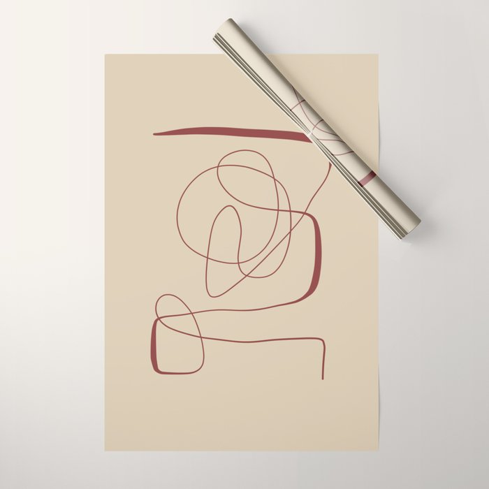 Janu Sirsasana - Minimalist Abstract Line Drawing in Maroon and Linen Wrapping Paper Gallery Image 1