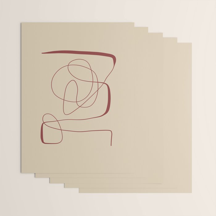 Janu Sirsasana - Minimalist Abstract Line Drawing in Maroon and Linen Wrapping Paper Gallery Image 3