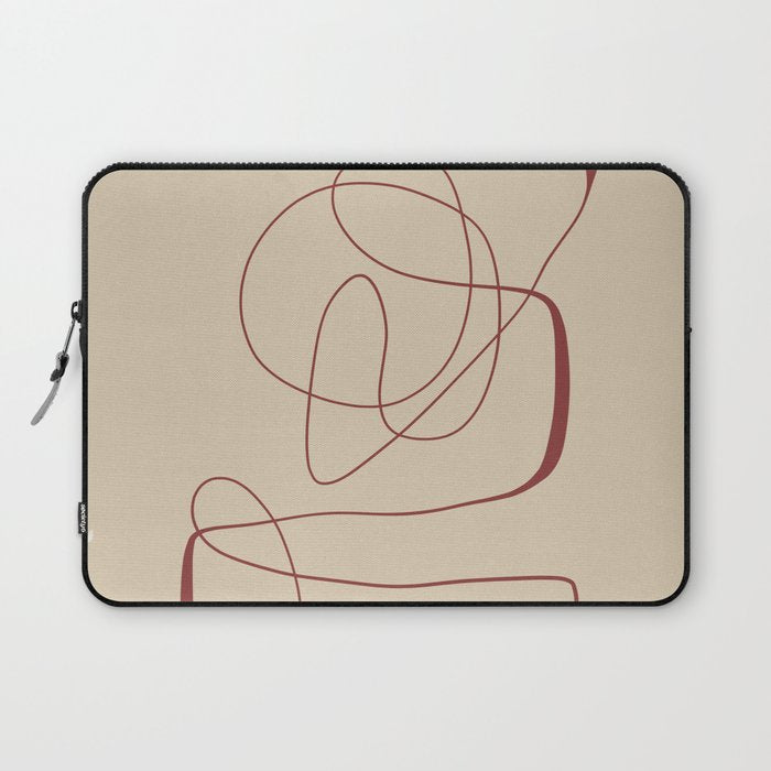 Janu Sirsasana - Minimalist Abstract Line Drawing in Maroon and Linen Laptop Sleeve Gallery Image 1