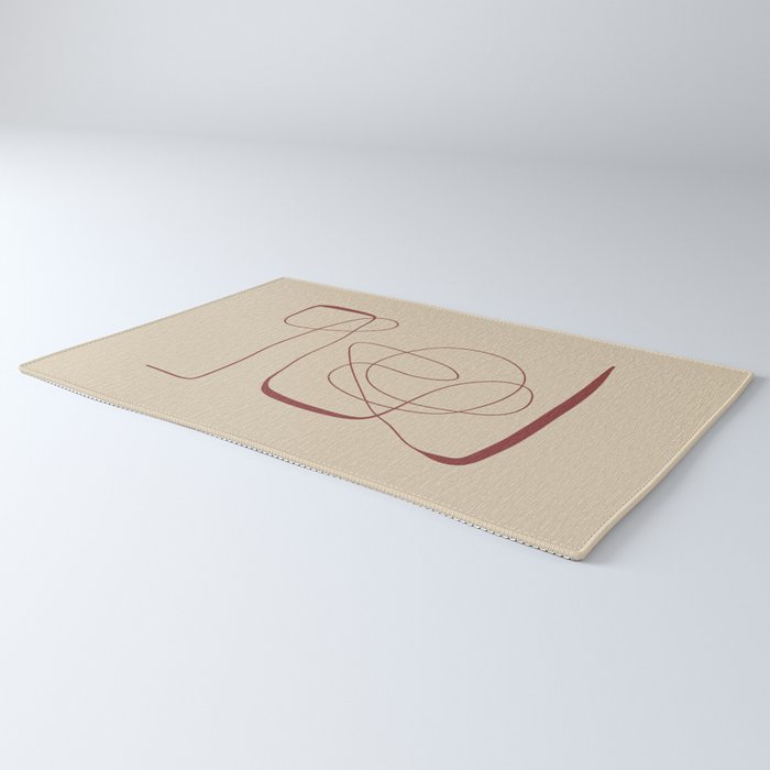 Janu Sirsasana - Minimalist Abstract Line Drawing in Maroon and Linen Rug Gallery Image 3