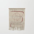 Janu Sirsasana - Minimalist Abstract Line Drawing in Maroon and Linen Wall Hanging Gallery Image 1