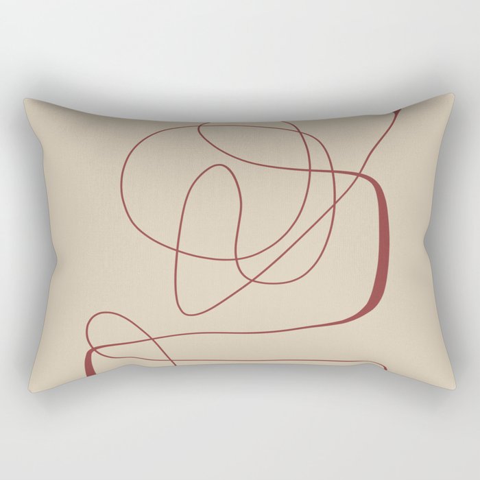 Janu Sirsasana - Minimalist Abstract Line Drawing in Maroon and Linen Rectangular Pillow Gallery Image 1
