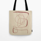 Janu Sirsasana - Minimalist Abstract Line Drawing in Maroon and Linen Tote Bag Gallery Image 1